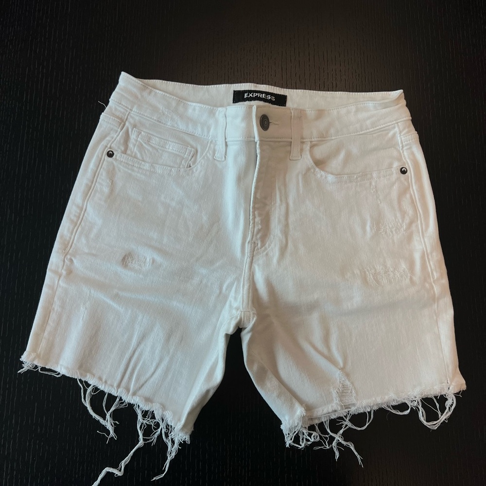 Express White Frayed Hem Denim Shorts